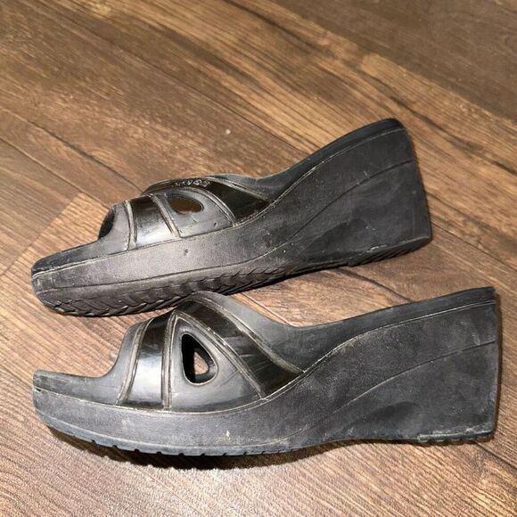 Crocs black ortho arch support sz 7 strappy wedge sandals - Picture 5 of 7